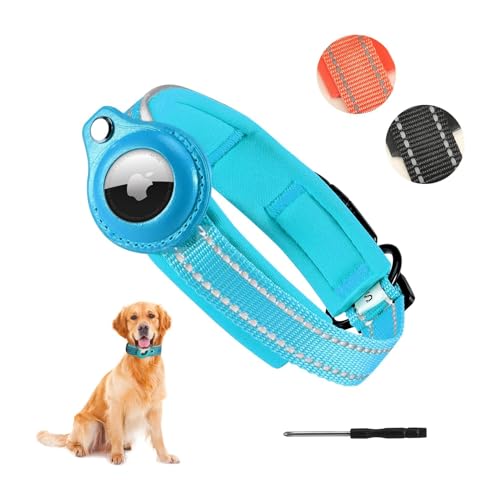 RHXOFYANG AirTag Hundehalsband, gepolstertes Air-Tag-Hundehalsband, verstellbares Airtag-Zubehör, reflektierendes Haustierhalsband für kleine und mittelgroße Hunde von RHXOFYANG (M, Blaugrün) von RHXOFYANG