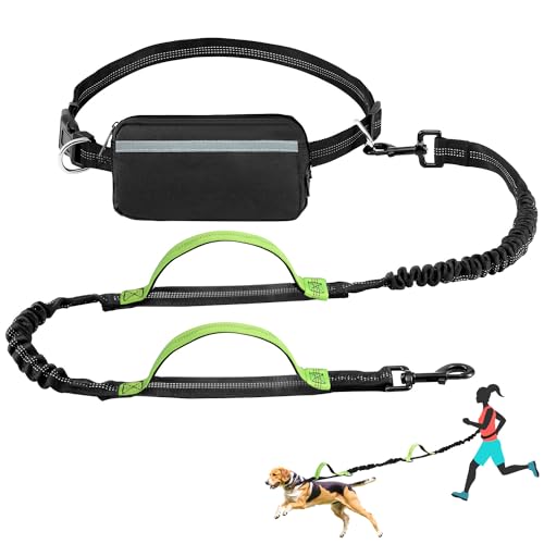 RHXOFYANG Freihändige Hundeleine mit Reißverschlusstasche (fluoreszierendes Grün, Größe M) von RHXOFYANG