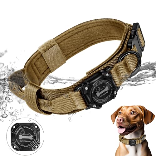 RHXOFYANG Taktisches Airtag-Hundehalsband, verstellbares militärisches taktisches Hundehalsband mit Kontrollgriff und Schwermetallschnalle, wasserdichter Airtag-Hundehalsbandhalter für mittelgroße von RHXOFYANG
