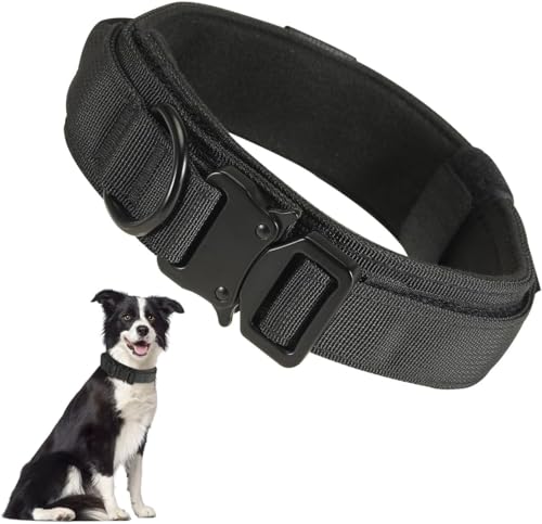 RHXOFYANG Taktisches Hundehalsband für mittelgroße und große Hunde, strapazierfähiges und verstellbares Nylon-Hundehalsband, robuste Metallschnalle mit Griff, für Hundetrainingszubehör von RHXOFYANG von RHXOFYANG