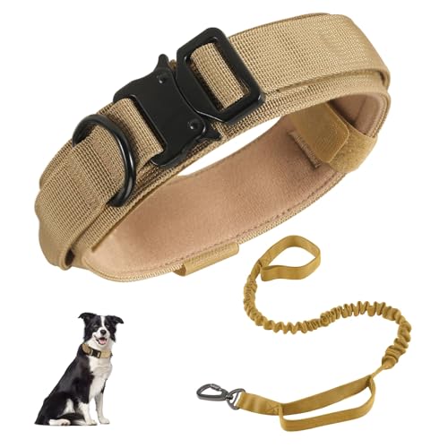 RHXOFYANG Taktisches Hundehalsband und Leine, verstellbar, Militär-Nylon, Bungee-Leine und Halsband mit Griff und schwerer Metallschnalle, Hundetrainingshalsband-Leinen-Set für mittelgroße und große von RHXOFYANG