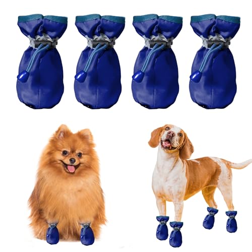 4 Stück Hundeschuhe, Pfotenschutz für Hunde, Hundeschuhe für Große Hunde, Pfotenschutz Hund Verletzung, Hundeschuhe Pfotenschutz, Mit Rutschfester Sohle, für Kleine Mittelgroße Hunde (L, blau) von RICHDMI