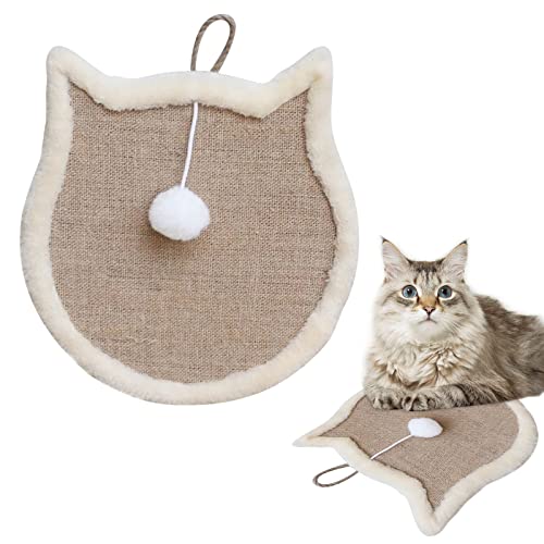 Kratzmatte Katze, 34x34cm Sisal Teppich Katzen, Kratz Teppich Katze Wand, Katzenspielzeug, Katzenzubehöhr Wohnung, Widerstandsfähig Katzenkratzbrett mit Ballspielzeug, Schützt Teppiche und Sofas von RICHDMI