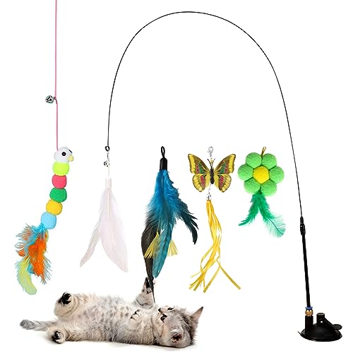 RICHDMI 5 Stück Cat Toys, Katzenspielzeug, Katzenangel, Interaktives Katzenspielzeug, Katzenangel Saugnapf, Katzenspielzeug Set, Katzenspielzeug Angel, Katzenspielzeug Set für Kätzchen und Katzen von RICHDMI