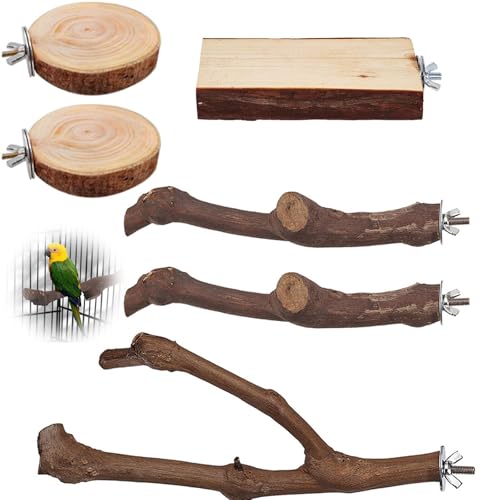 6 Stück Vogelsitzstange, natürliche Papageien-Sitzstange, Traubenholzständer, Sittichplattform für Käfig, Papageienkäfig, Übungsspielzeug-Set, für Aras, kleine Sittiche, Sittiche, Wellensittiche 6 Stück Vogelsitzstange, natürliche Papageien-Sitzstange, Traubenholzständer, Sittichplattform für Käfig, Papageienkäfig, Übungsspielzeug-Set, für Aras, kleine Sittiche, Sittiche, Wellensittiche von RICHIELANPETS