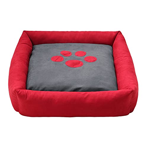 Hundekissen Bett weich und atmungsaktiv, Hundekissen für Sofa, Hundekissen für mittelgroße Hunde, Welpenbetten für mittelgroße Hunde, Pfotenbett (M (61 x 61 cm), Rot) von RICHRAIN