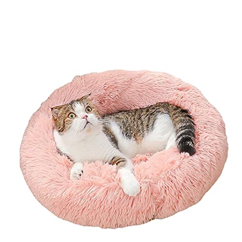 RICHRAIN Donut Beruhigendes Katzen- und Hundebett, Plüsch, waschbar, super weich und flauschig, für warme Schlafen, 40 cm, Rosa von RICHRAIN