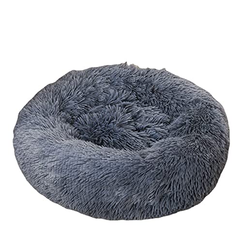 RICHRAIN Donut Beruhigendes Katzen- und Hundebett, Plüsch, waschbar, super weich und flauschig, für warme Schlafen, 60 cm, Dunkelgrau von RICHRAIN