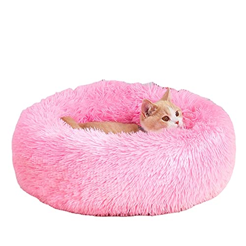 RICHRAIN Donut Beruhigendes Katzen- und Hundebett, Plüsch, waschbar, super weich und flauschig, für warmes Schlafen, 50 cm, Rosa von RICHRAIN