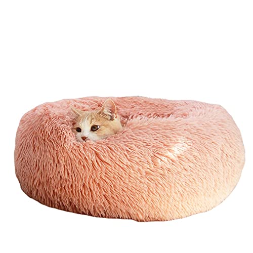 RICHRAIN Donut beruhigendes Katzen- und Hundebett, groß, mittelgroß, klein, Plüsch, waschbar, super weich und flauschig, für warmes Schlafen (40 cm, Rosa) von RICHRAIN