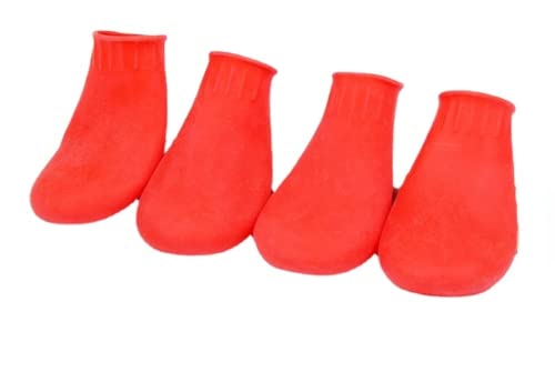 RICHRAIN Haustier-Regenschuhe für Katzen und Hunde, wasserdicht, schmutzabweisend, Größe M, Pfotenbreite 4 cm, Rot, 4 Stück von RICHRAIN