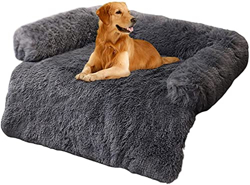 RICHRAIN Plüsch-Haustier-Sofa, beruhigendes Bett für Hunde, flauschig, tiefes Schlafen, lindert Angstzustände, Sofa-Schutz, Haustier-Matratze, Größe S (76,2 x 76,2 cm), Dunkelgrau von RICHRAIN