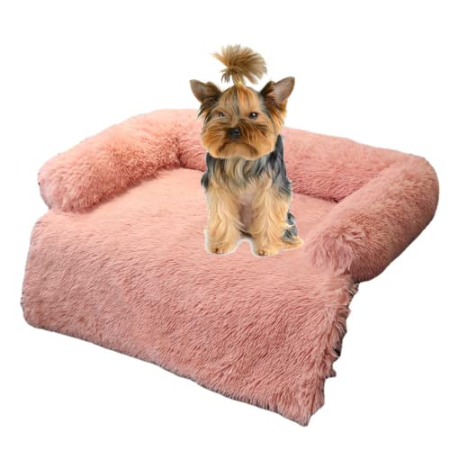 RICHRAIN Plüsch-Haustier-Sofa für Hunde, beruhigendes Bett, flauschig, tiefes Schlafen, lindert Angstzustände, Sofa-Schutz, Haustier-Matratze, Größe M, 88,9 x 88,9 cm, Rosa von RICHRAIN