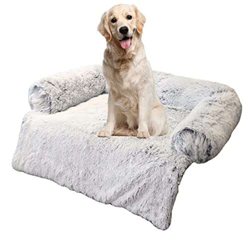 RICHRAIN Plüsch-Haustier-Sofa für Hunde, beruhigendes Bett, flauschig, tiefes Schlafen, lindert Angstzustände, Sofaschoner, Haustiermatratze (Größe XS (61 x 61 cm), grau) von RICHRAIN