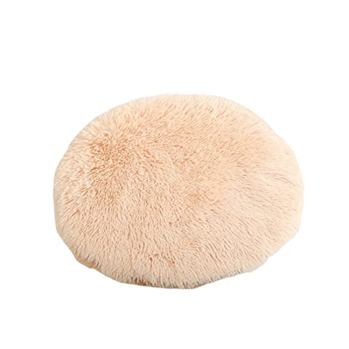 Plüschkissen für Katzen und Hunde, rund, warme Haustiermatte, PP-Baumwolle, weich und bequem, für Wohnzimmer, Größe M, 47 cm, Beige von RICHRAIN