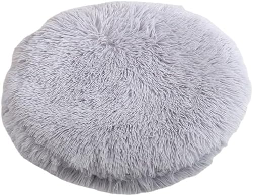 RICHRAIN Plüschkissen für Katzen und Hunde, rund, warme Matte, PP-Baumwolle, weich und bequem, für Wohnzimmer (S 40 cm, hellgrau) von RICHRAIN