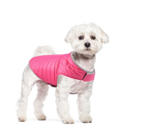 RICHRAIN Warmer Wintermantel für Hunde, wasserdicht, reflektierend, doppelfarbig, doppelseitig tragbar, Baumwolle, Hundebekleidung für kleine, mittelgroße und große Welpen, 5 Farben, 6 Größen (L,Rosa+Grau) von RICHRAIN