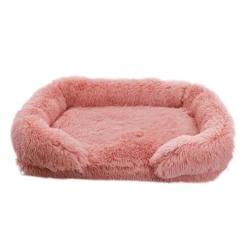 RICHRAIN Warmes Haustier-Sofa für den Winter, flauschig, beruhigend, tiefer Schlaf, Katzenbett, Plüsch, gemütlich, Schaumstoff-Haustiernest mit Reißverschluss, waschbarer Bezug (XL 100 x 60 cm, Rosa) von RICHRAIN