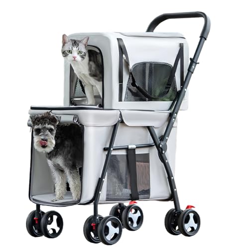 RIDEONMOP Doppelter Haustierwagen für Hunde und Katzen, schnell zusammenklappbarer Hundewagen mit feststellbaren Rädern, Stauraum, Haustier-Reisetransportwagen,Grau RIDEONMOP Doppelter Haustierwagen für Hunde und Katzen, schnell zusammenklappbarer Hundewagen mit feststellbaren Rädern, Stauraum, Haustier-Reisetransportwagen,Grau von RIDEONMOP