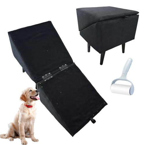 RIDEONMOP Geteilte Ottoman-Hunderampe, leichte, zusammenklappbare Hundetreppe, 2-in-1-Treppe für große und kleine Hunde, doppelt verwendbare Rampe für Sofa und Bett,Black (Cotton and Linen) von RIDEONMOP