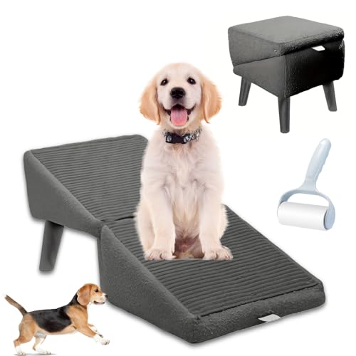 RIDEONMOP Geteilte Ottoman-Hunderampe, leichte, zusammenklappbare Hundetreppe, 2-in-1-Treppe für große und kleine Hunde, doppelt verwendbare Rampe für Sofa und Bett,Black (Plush) von RIDEONMOP