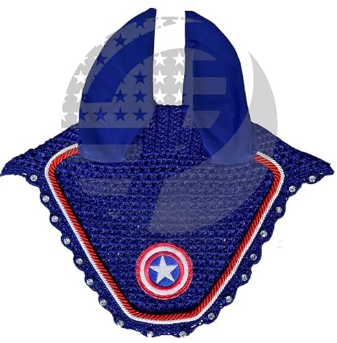 Captain America Pferdeohrenhaube, Fliegenschleier, gehäkelt, Reithaube, Full/Cob/Pony (voll) von RIDING GEARS