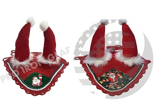 Santa Claus Pferdeohren Motorhaube/Netz/Mütze/Kapuze/Maske Fliegenschleier in 2 Stilen (Pony, Stirn-Weihnachtsmann) von RIDING GEARS