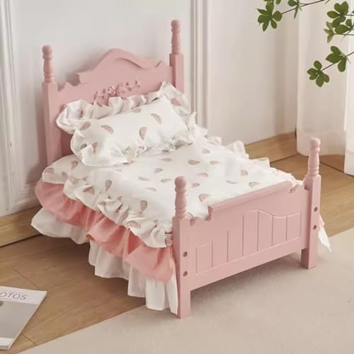 Amerikanische Art Holzigkeit Haustier Bett, Kleiner Hund/Katze Haustier Bett mit Mode Matratze, Relief für verbesserten Schlaf, 3 Farben verfügbar(Color:Pink 2,Size:Large) von RIEJIN