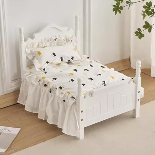 Amerikanische Art Holzigkeit Haustier Bett, Kleiner Hund/Katze Haustier Bett mit Mode Matratze, Relief für verbesserten Schlaf, 3 Farben verfügbar(Color:White 12,Size:Medium) von RIEJIN