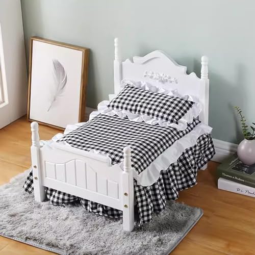 Amerikanische Art Holzigkeit Haustier Bett, Kleiner Hund/Katze Haustier Bett mit Mode Matratze, Relief für verbesserten Schlaf, 3 Farben verfügbar(Color:White 2,Size:Large) von RIEJIN