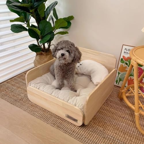 Kiefernholz Hundehütte, Indoor Hundebett Stand, tragbarer Rahmen Zaun Bett, für kleine Katzen und Hunde von RIEJIN