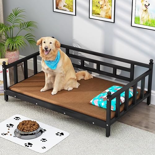 RIEJIN Hundebett Sofa Hundebetten mit Zaun, Massivholz Haustierbett für mittleren bis großen Maßstab Dogs&cat Innen- oder Außenbereich, verfügbar in 2-Farben(Color:Black 1,Size:Large) von RIEJIN