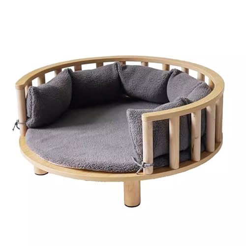 RIEJIN Kreisförmiges erhöhtes Hundebett mit Zaun, erhöhte Möbel Stil Kiefer Haustier Sofa für Katze/Hund mit weichem Kissen, für mittelgroßen Hund(Color:Style 10,Size:Size 2) von RIEJIN