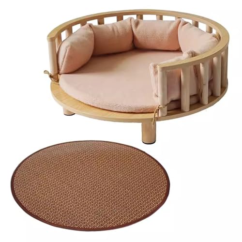 RIEJIN Kreisförmiges erhöhtes Hundebett mit Zaun, erhöhte Möbel Stil Kiefer Haustier Sofa für Katze/Hund mit weichem Kissen, für mittelgroßen Hund(Color:Style 13,Size:Size 1) von RIEJIN