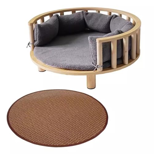 RIEJIN Kreisförmiges erhöhtes Hundebett mit Zaun, erhöhte Möbel Stil Kiefer Haustier Sofa für Katze/Hund mit weichem Kissen, für mittelgroßen Hund(Color:Style 14,Size:Size 1) von RIEJIN