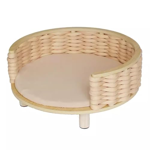 RIEJIN Kreisförmiges erhöhtes Hundebett mit Zaun, erhöhte Möbel Stil Kiefer Haustier Sofa für Katze/Hund mit weichem Kissen, für mittelgroßen Hund(Color:Style 7,Size:Size 1) von RIEJIN