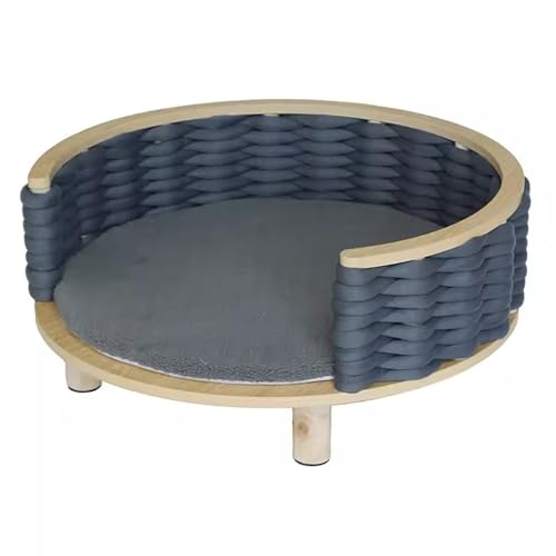 RIEJIN Kreisförmiges erhöhtes Hundebett mit Zaun, erhöhte Möbel Stil Kiefer Haustier Sofa für Katze/Hund mit weichem Kissen, für mittelgroßen Hund(Color:Style 8,Size:Size 1) von RIEJIN