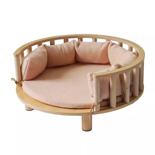 RIEJIN Kreisförmiges erhöhtes Hundebett mit Zaun, erhöhte Möbel Stil Kiefer Haustier Sofa für Katze/Hund mit weichem Kissen, für mittelgroßen Hund(Color:Style 9,Size:Size 1) von RIEJIN