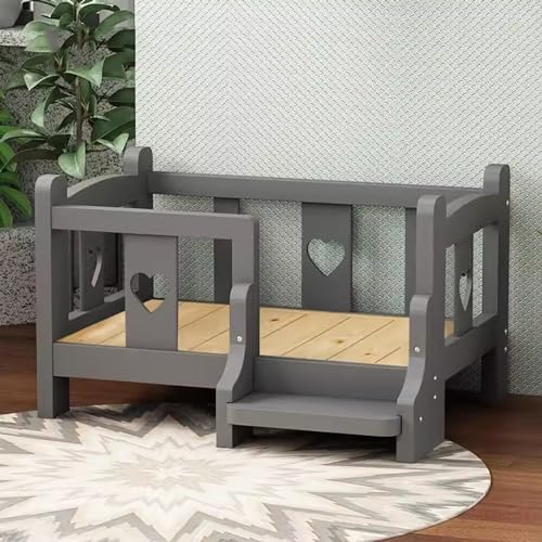 RIEJIN Massivholz Hundebett mit eingezäunten, modernen Liebe Haustier Bett 5 Farben zur Auswahl, für Innen- oder Außenbereich durch kleine, große Hunde(Color:Grey,Size:Medium) von RIEJIN