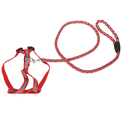 RIKEL Reflektierende Hundeleine Halsband Haustier fuehrt Guertel Einstellbare Zugseil Gehen Geschirr Brustgurt Rot #S von RIKEL