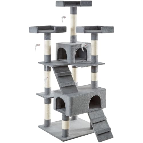 Kratzbaum Katzenbaum Sisal große Katzen XXL Kletterbaum 170 cm Katzenkratzbaum (GRAU) von RILOOP