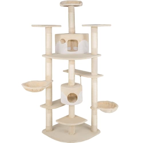 Kratzbaum XXL Katzenbaum Sisal große Katzen Kletterbaum 201 cm Katzenkratzbaum (Beige-Weiß) von RILOOP