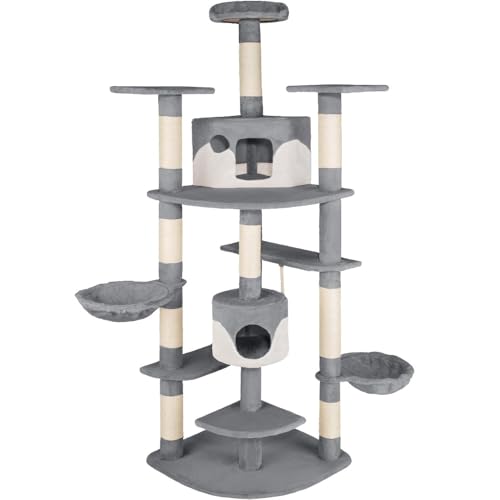 Kratzbaum XXL Katzenbaum Sisal große Katzen Kletterbaum 201 cm Katzenkratzbaum (Grau-Weiß) von RILOOP
