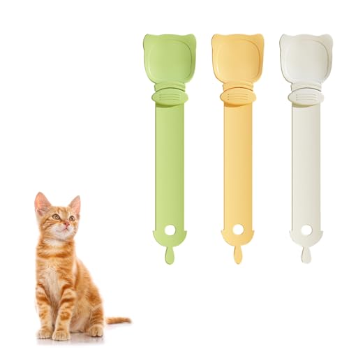 Katzenfutterspender mit Katzenstreifen, Drück - Löffel, multifunktionaler Leckerli - Spender für Kätzchen, Nassfutter, Flüssigkeit, Snacks, Püree, Fütterungszubehör (DREI Katzenlöffel) von RILYSUN