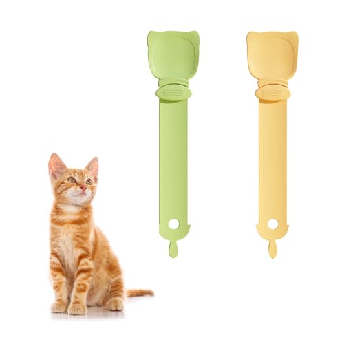 Katzenfutterspender mit Katzenstreifen, Drück - Löffel, multifunktionaler Leckerli - Spender für Kätzchen, Nassfutter, Flüssigkeit, Snacks, Püree, Fütterungszubehör (Zwei Katzenlöffel) von RILYSUN