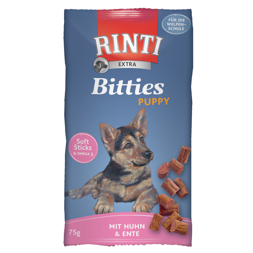 RINTI Extra Bitties Puppy Huhn - Sparpaket: 12 x 75 g Huhn & Ente von Rinti