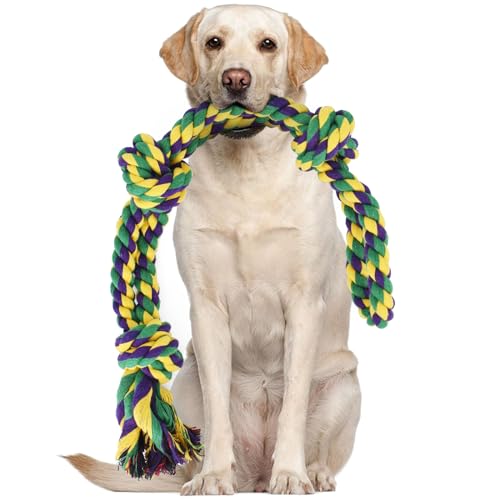 RIO Direct Hundespielzeug Seil für große Hunde, 70cm/27,56inch, XL Tau/Hundeseil Spielzeug mit 3 Knoten/Ball,Weihnachtsspielzeug für mittelgroße und große Hunde,zum Beißen, Tauziehen, Zähneputzen von RIO Direct