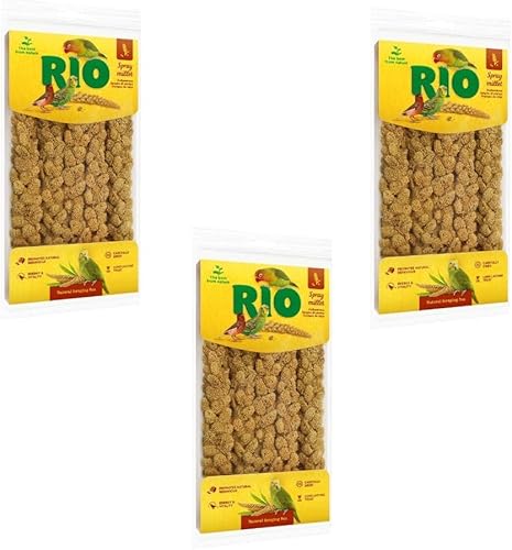 RIO Kolbenhirse Spray Millet | 3er Pack | 3 x 100 g | Ergänzungsfutter für Sittiche, Kanarien, Bronzemännchen und andere Arten von Heimvögeln | Ideal zum Spielen und Training von RIO