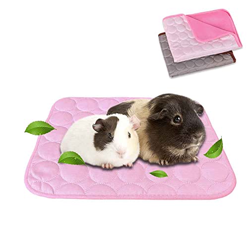 RIOUSSI 2er-Pack Meerschweinchen-Bett für den Sommer, Haustier-Kühlmatte für Kaninchen, Meerschweinchen, Chinchillas, waschbar, atmungsaktiv, Eisseide, Größe M, Braun + Pink von RIOUSSI