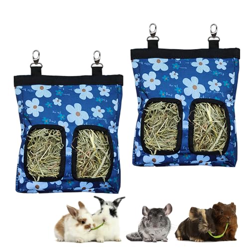 Meerschweinchen-Heu-Futterspender zum Aufhängen, für Kaninchen, Heu, Futterbeutel für Meerschweinchen, Hasen, Chinchillas, Blueflower, 2 Stück Meerschweinchen-Heu-Futterspender zum Aufhängen, für Kaninchen, Heu, Futterbeutel für Meerschweinchen, Hasen, Chinchillas, Blueflower, 2 Stück von RIOUSSI